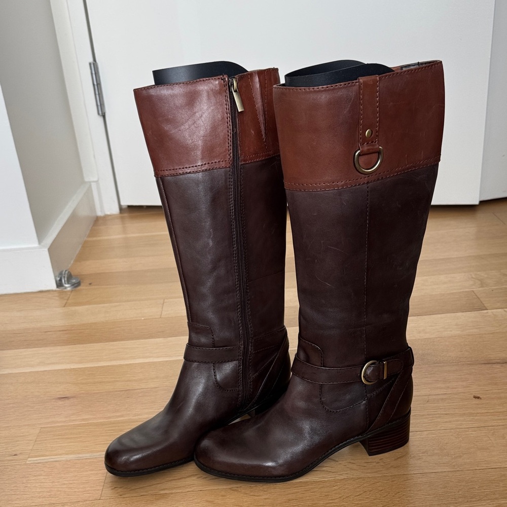 Bandolino Brown Leather Knee-High Riding Boots, size 9.5